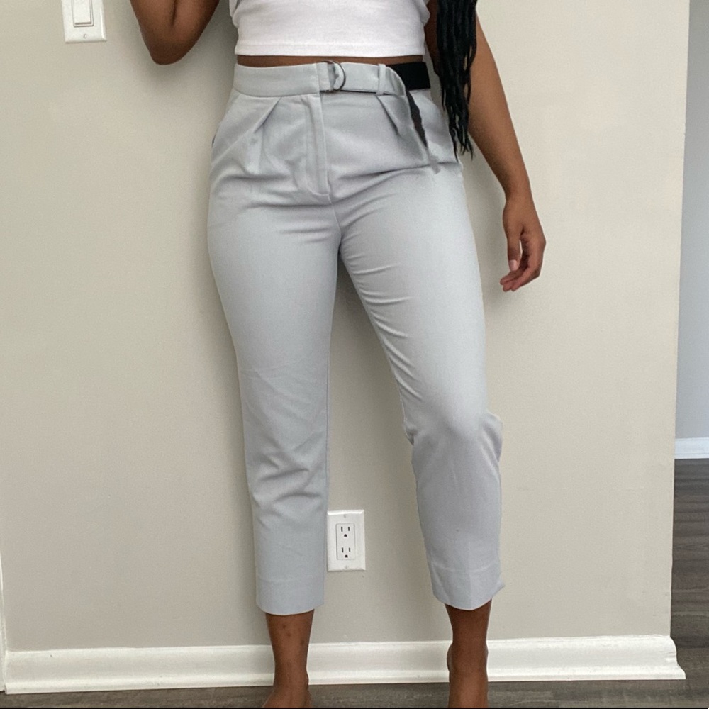 Topshop pastel blue dress pants with belt, cropped leg